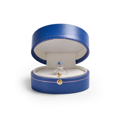 Fanxi Custom Luxury Round Blue Leatherette Paper Gift Packing Box Jewelry Packaging Box For Wedding Ring