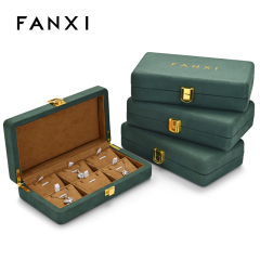 Fanxi Custom Green Microfiber Jewelry Box Bangle Ring Earrings Necklace Package Box Vintage Green Jewelry Storage Case