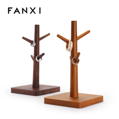 Fanxi Retro Solid Wood Jewelry Ring Display Holder Tree Shape Vintage Ring Stand Display Stands For Jewelry Shop
