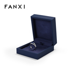 FANXI Luxury Fashion Ring Earring Package Box Blue PU leather Gift Jewelry Box Jewellery Box Package