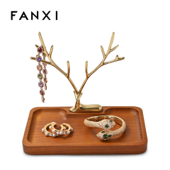 Fanxi Customized Wooden Jewelry Stand Luxury Jewellery Packaging Holder Watch Bangle Earring Storage Stand Gold Deer Shape Jewelry Display