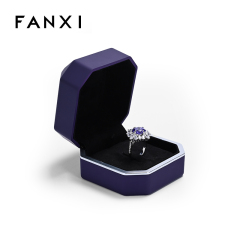 FANXI Custom Luxury Rubber Paint Purple Ring Box With LED Light Jewelry Display Box With Silver Edge