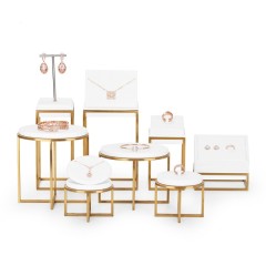 Fanxi New Arrival Jewelry Metal Display With White Pu Leather For Ring Earring Pendant Necklace Showcase Jewelry Stands