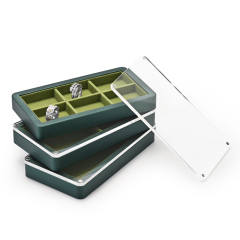 Fanxi New Luxury Green PU Leather With Microfiber Jewelry Display Tray For Ring Pedant Bangle Display Plates with Clear Window