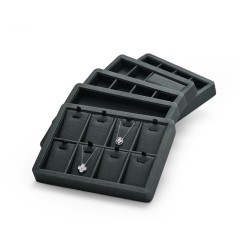 Fanxi Custom Logo Gray And Black Jewellery Display Tray For Ring Earrings Necklace Bracelet Pu Leather Jewelry Exhibitor Tray