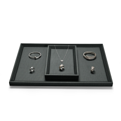 Fanxi OEM Custom Wholesale Classic Dark Grey Pu Leather Jewelry Displays Ring Earrings Pendant Bangle Necklace Jewelry Trays