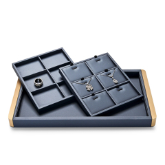 Fanxi Fashion Luxury Blue Color Pu Leather Jewelry Free Combine Display Tray for Ring Necklace