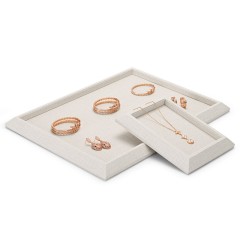 Fanxi Wholesale New Beige Pu Leather And Microfiber Jewelry Plate Ring Earrings Necklace Bangle Jewelry Showcase Display Tray