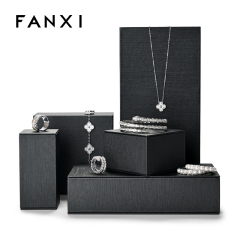 Fanxi New Arrival Jewelry Stand Pu Leather Luxury Ring Earring Necklace Jewellery Display Cabinet Cube Plate Showcase Set