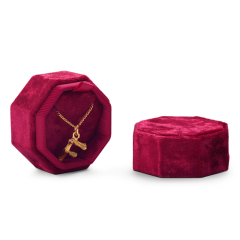 Fanxi New Arrival Pink Velvet Octagon Jewelry Box Packaging Double Ring Pendant Necklace With Custom Color And Printing