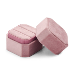 Fanxi New Arrival Octagonal Box Jewelry Light Pink Velvet Double Rings Packaging Boxes With Custom Color And Logo Printed