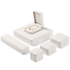 FANXI China Wholesale Custom Elegant Ivory White PU Leather Jewelry Gift Boxes Ring Earrings Bangle Necklace Jewelry Package Box