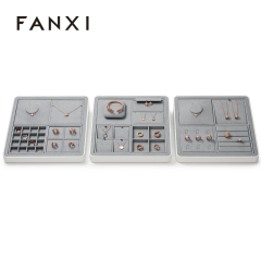 Fanxi New Fashion Light Grey Jewelry Display Set Detachable Microfiber Necklace Ring Pendant Display for Jewellry Store
