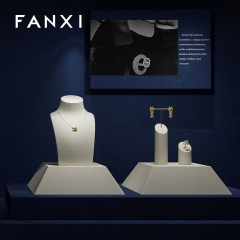 FANXI Luxury Unique Design Beige Jewelry Display Portrait Microfiber Base Necklace Busts T-set Base