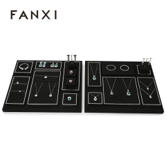 FANXI Customized Free Combination of Jewelry Display Present Bijoux Professionnel Microfiber Metal Black Base
