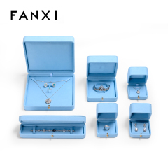 FANXI Custom Logo High Quality Luxury Sude Boxes Ring Necklace Bracelet Gift Blue Packaging Jewelry Box