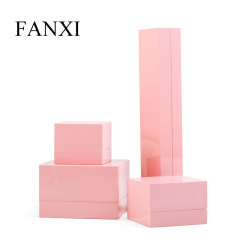 Fanxi Pu leather Velvet Jewelry Box Luxury Jewelry Packaging Box Custom Logo Wholesale Necklace Rings Bracelet Set Light Inside Pink Box Custom Logo