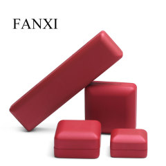 FANXI Customized Red PU Leather Black Microfiber Inside Ring Necklace Bracelet Pendant Packaging Boxes