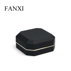FANXI Hot Sale Luxury Black Rubber Paint and Microfiber Jewelry Box Bright Light Inside Hold Bracelet with Metal Edge