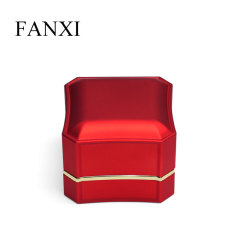 FANXI Red Touching Rubber Paint Jewellery Packaging Box With Metal Golden Rim For Ring Luxury LED Jewelry Box