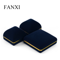 Fanxi Cheap Boxes Bracelet Bangle Box Pendant Necklace Jewellery Packaging Dark Blue Velvet Jewelry Box