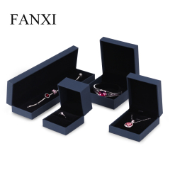 Fanxi Wholesale Custom Logo Quality Navy Blue Diamond and Gold Silver Packaging Leatherette Paper Jewelry Box