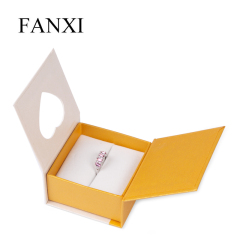 Fanxi Eco-friend Cheap Magnetic Close Yellow and White Cardboard Made Heart Ring Box