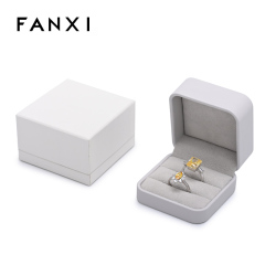 FANXI Jewellery Box Custom Jewelry Packaging Luxury PU Leather Microfiber Double Ring Box Packaging Jewelry Box with White Paper Box