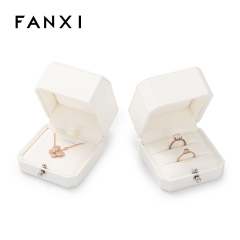 Fanxi Custom Logo Print Luxury White Jewelry Box Pu Leather Ring Earring Jewelry Packaging Box