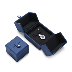 Fanxi Wholesale Double Ring Earnings Box Portable Exquisite Jewelry Box Wedding Sapphire Blue Necklace Display Box