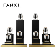 Fanxi Luxury Velvet Metal Wood Leather Jewelry Packaging Display Watches Trays Stand Holder Set