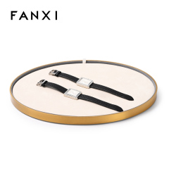 FANXI Custom Logo Blue Color Leather With Suede Inside Jewelry Display Tray For Watches Earring Necklace Jewelry Tray