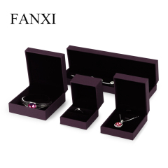 Fanxi Luxury Custom Logod Leatherette Paper Packaging Purple Base Boxes Jewelry Necklace Ring Box