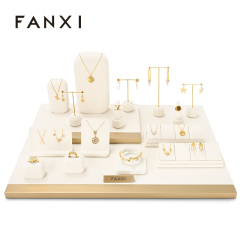 Fanxi Beige Jewelry Display Set Metal Microfiber Paking Paint Jewelry Display Set for Jewelry Store