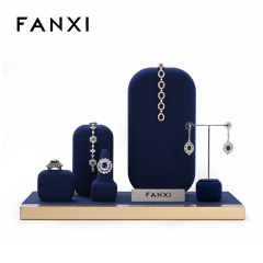 FANXI New Fashion Navy Blue Earring Ring Necklace Display Stand Jewelry Display Stand