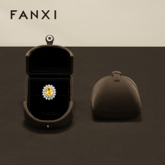 FANXI exquisite coffee color velvet jewelry box button gift box for engagement wedding box jewelry