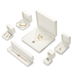 H160 Custom logo Beige PU leather/Velvet Jewelry Box Ring Earrings Pendant Necklace Box Jewelry Packaging