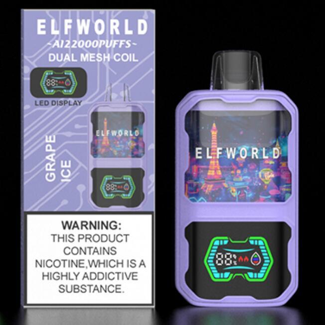ELFWORLD AI22000 RECHARGEABLE DISPOSABLE VAPE POD DEVICE WITH BATTERY AND LIQUID DISPLAY WHOLESALE (22000 PUFFS)
