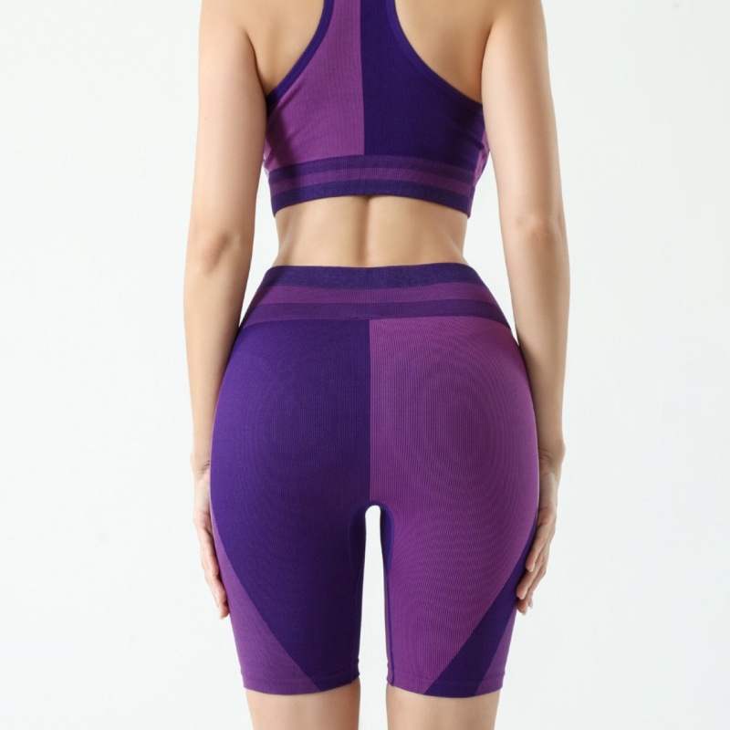 Summer fitness yoga breathable and fashionable thin purple moderate liner-less bottoming yoga clothing set