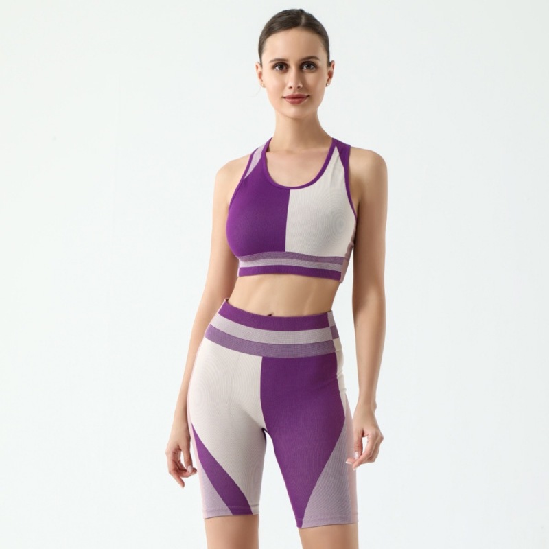 Summer fitness yoga breathable and fashionable thin purple moderate liner-less bottoming yoga clothing set