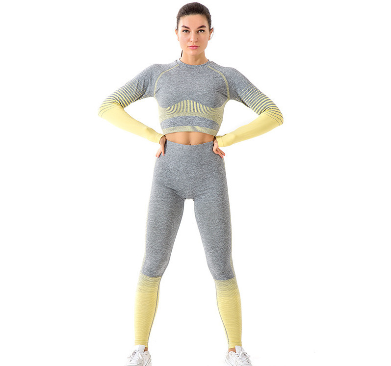 2022 European and American cross-border popular pullover suit with gradient spring and autumn stripes butt lift elastic fitness sports yoga clothes