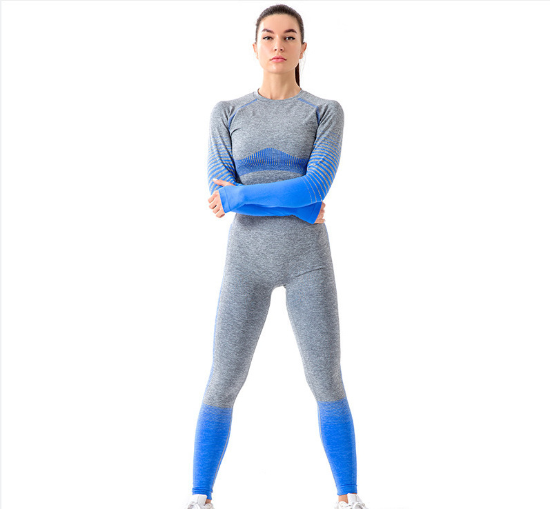 2022 European and American cross-border popular pullover suit with gradient spring and autumn stripes butt lift elastic fitness sports yoga clothes