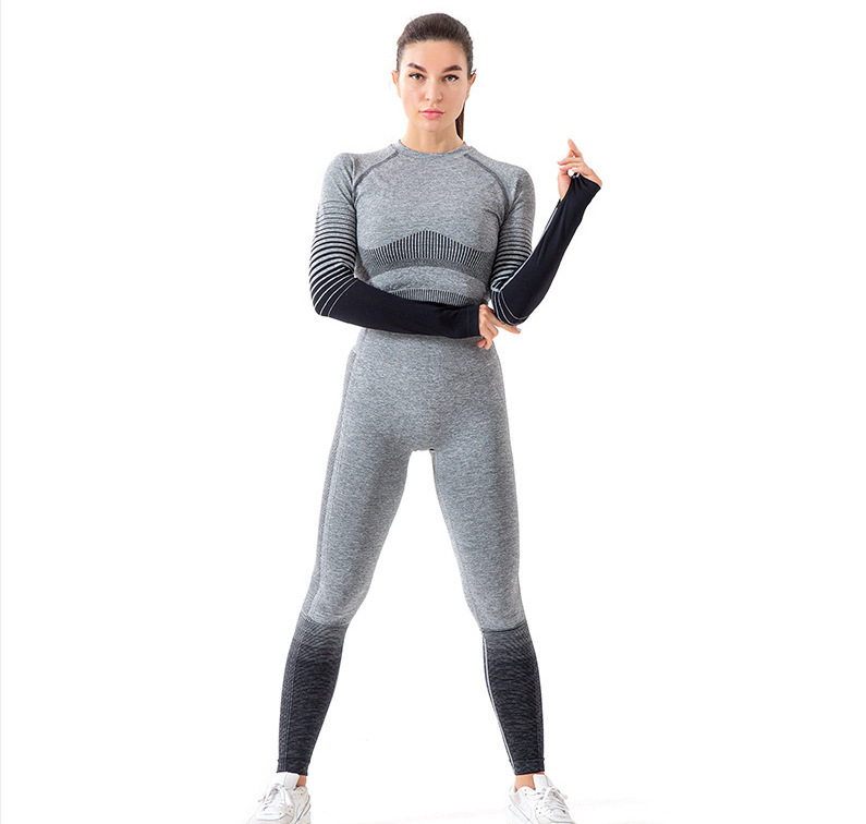 2022 European and American cross-border popular pullover suit with gradient spring and autumn stripes butt lift elastic fitness sports yoga clothes