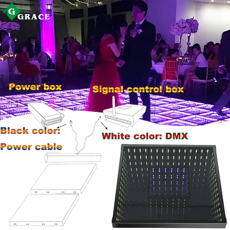Wireless 3D Mirror Magnetic LED Dance Floor Disco Wedding Portable LED Dancefloor