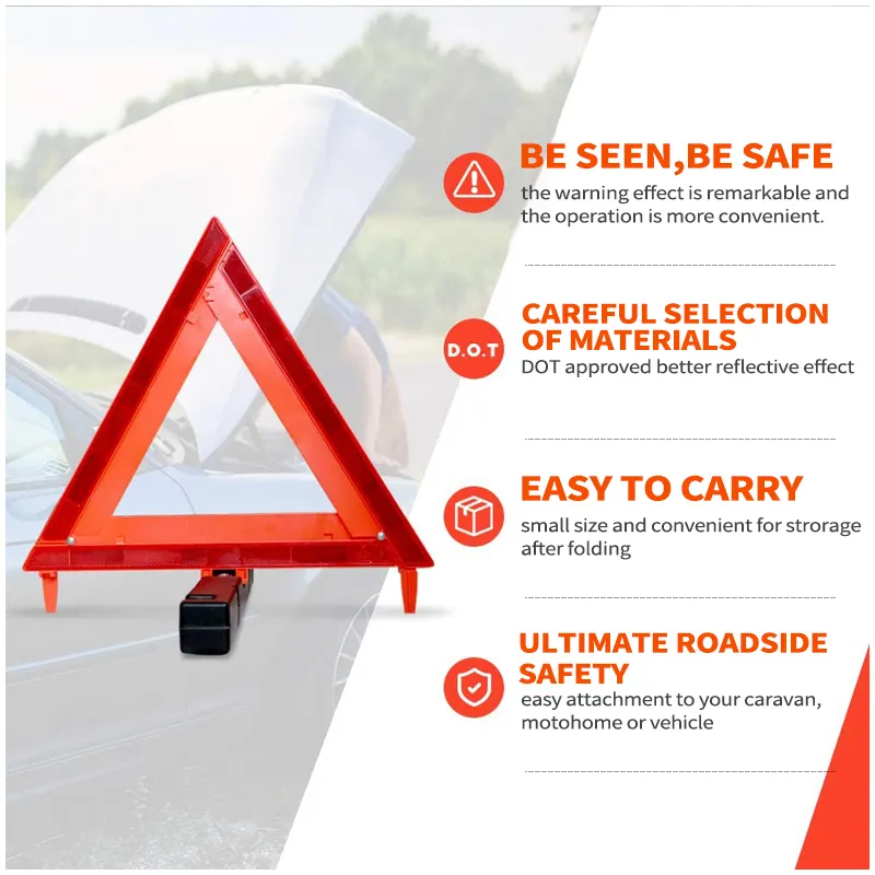 Dot Approved Red High Visibility Reflective Emergency Safety Warning Sign Triangle for Cars