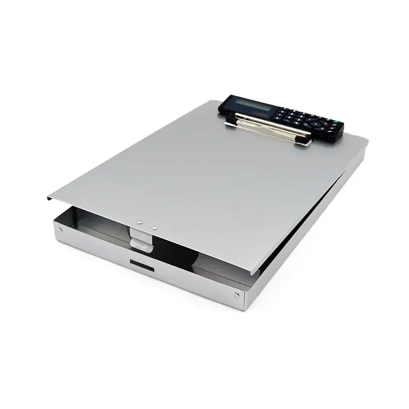 Metal Aluminum Dual Storage Foldable Folding Clipboard Box Nursing Metal with Calculator and Pen Holder Storage