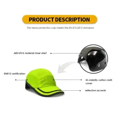 Lightweight Bump Cap Baseball Hat Style Breathable Head Protection