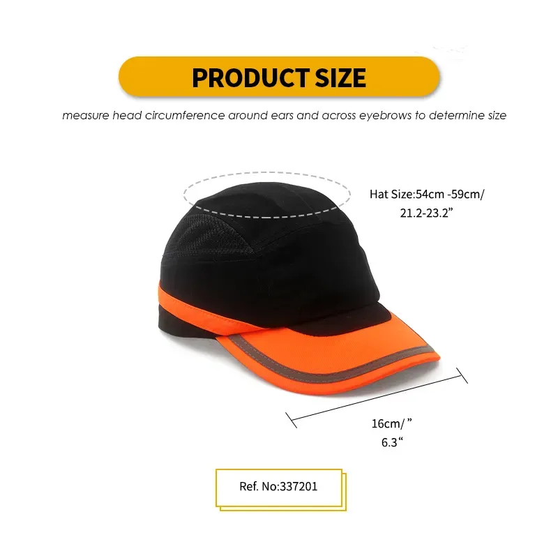 Lightweight Bump Cap orange red Baseball Hat Style Breathable Head Protection