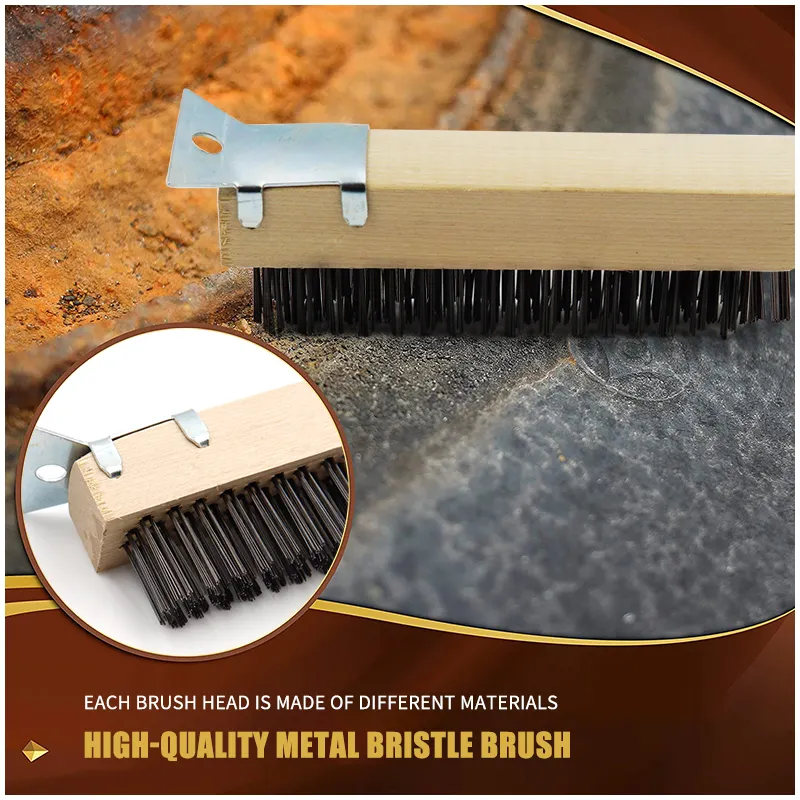 Rust Cleaning Polishing Wire Scratch Brush Manufacturer with Wood Handle