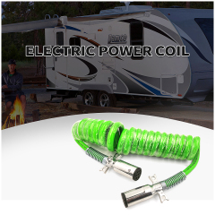 15ft Green Electric ABS Power Coil Leads Trailer Electrical Power Cord